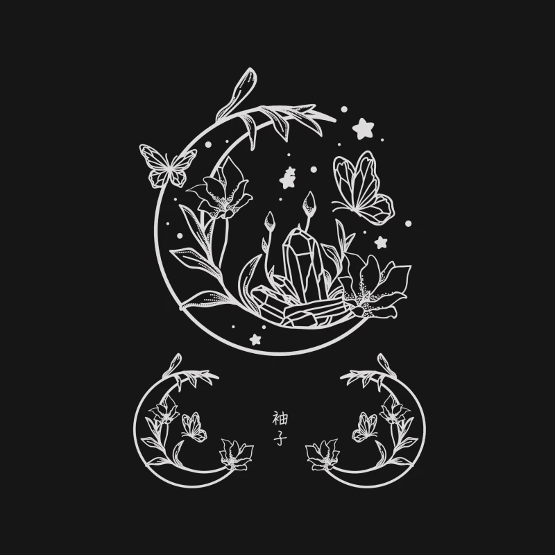 Blumen und Kristalle in der Nacht Herren T-Shirt