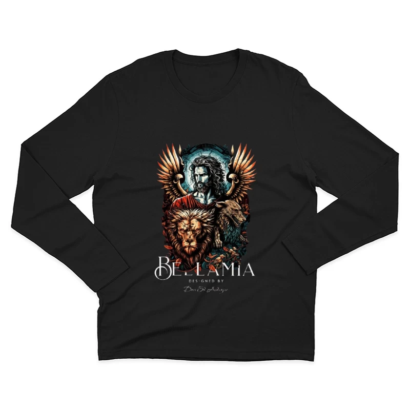 Mystical Religious Gothic Art with Lion and Angel Wings Male Long Sleeve T-Shirt