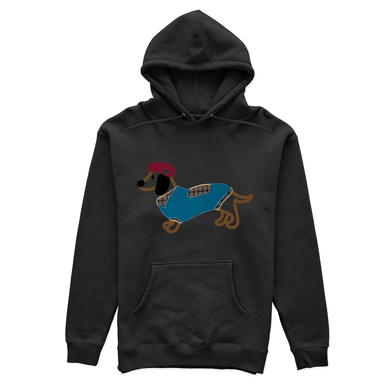 Dackel mit blauem Mantel und rotem Hut Damen Pullover Hoodie