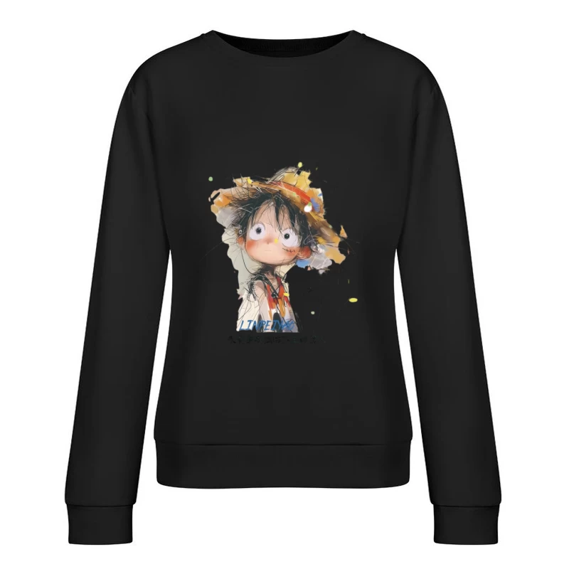 Illustration d'un personnage de dessin animé avec un chapeau de paille Femme Sweat-shirt à enfiler