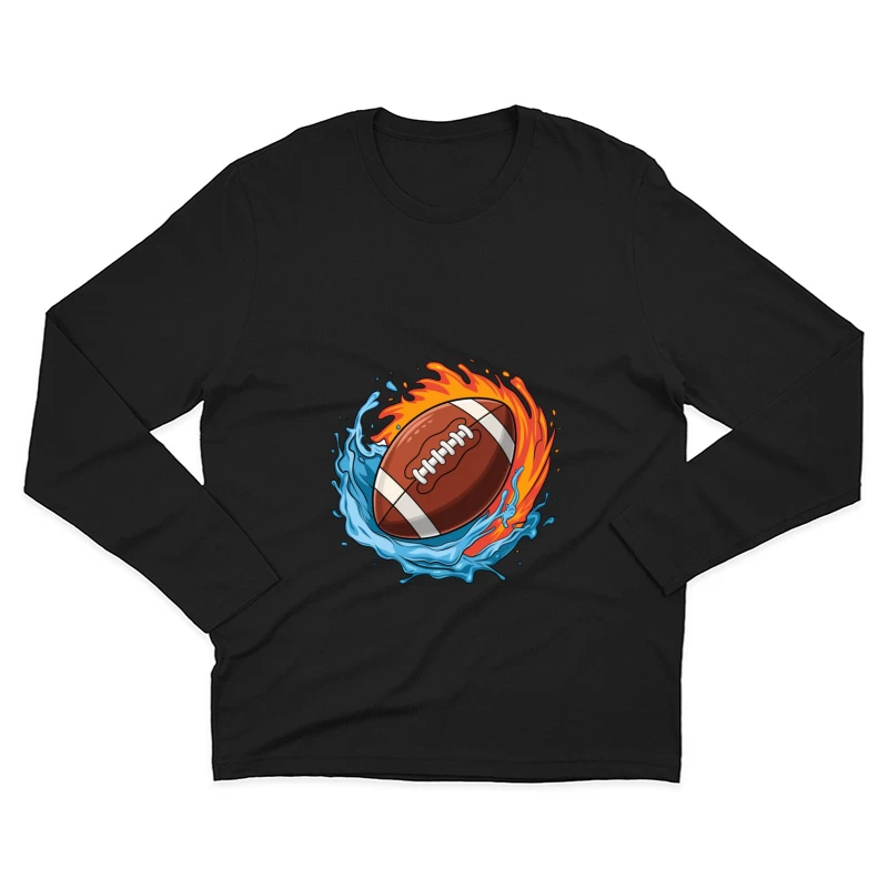 Dynamic American Football with Fire and Water Elements Male Long Sleeve T-Shirt