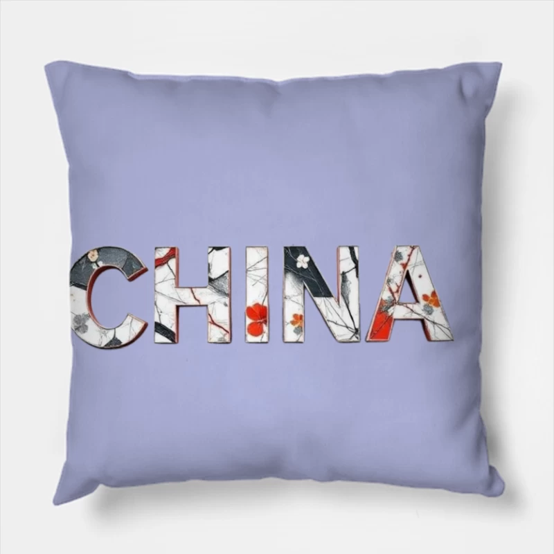 Artistic China Typography with Oriental Floral Design Throw Pillow