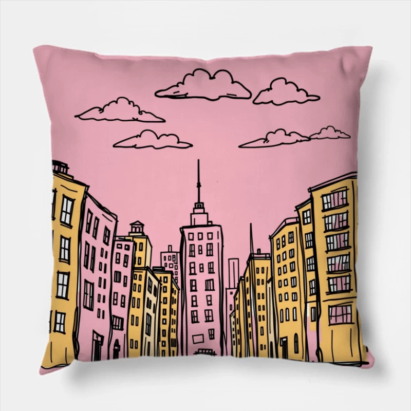Cityscape Illustration Throw Pillow