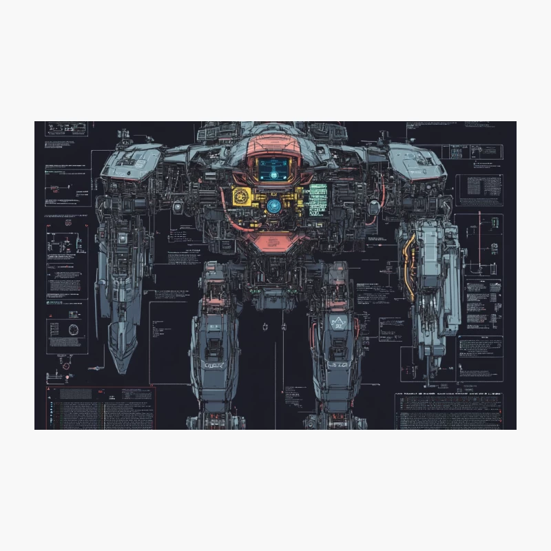 Futuristic Mech Robot Technical Blueprint Travel Mug