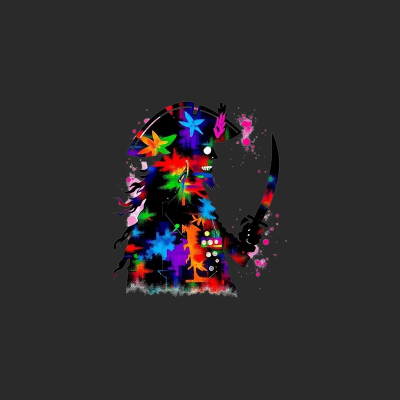 Colorful Pirate Silhouette with Sword Baseball Cap