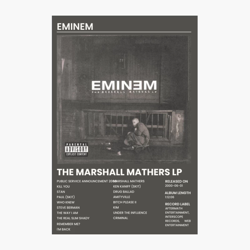 Eminem's Iconic Album Cover: The Marshall Mathers LP Tracklist Cotton Tote Bag