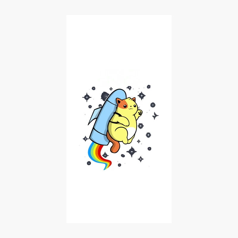 Cute Cartoon Cat Blasting Off in Rainbow Rocket through Starry Space iPhone Case
