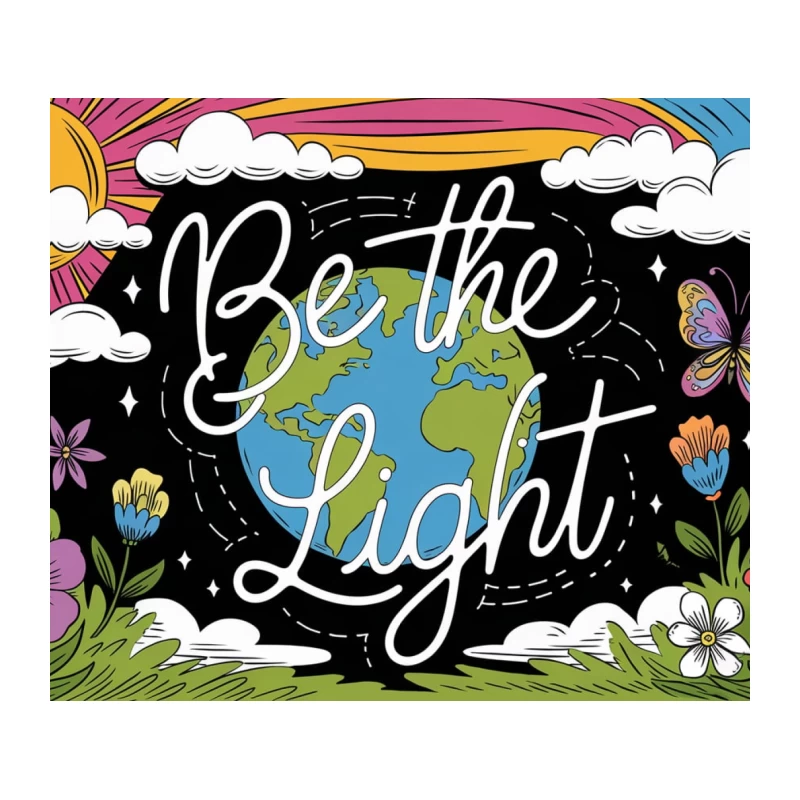 Vibrant Inspirational Earth Illustration: Be the Light Tapestry