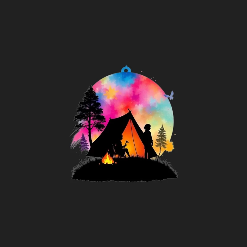 Magical Camping Night Under Colorful Aurora Sky Bucket Hat