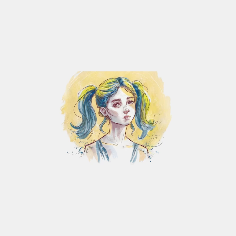 Whimsical Watercolor Portrait of Blue-Haired Anime Character Male Tank Top