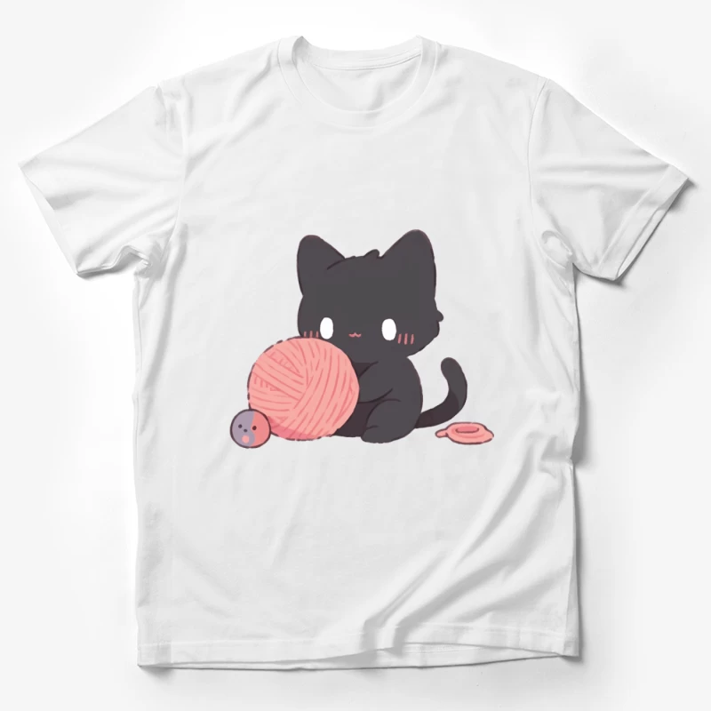 Niedliches schwarzes Kätzchen mit Wollknäuel Herren T-Shirt