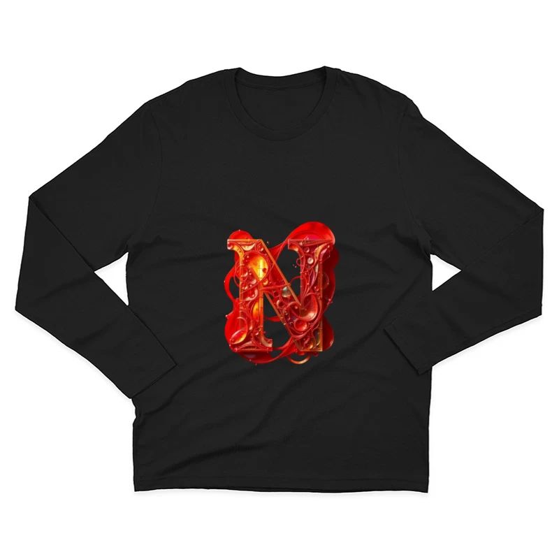 Abstract 3D Liquid Letter N in Vibrant Red Male Long Sleeve T-Shirt