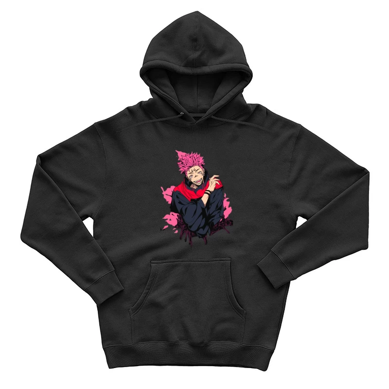 Anime-Charakter mit pinken Haaren und schwarzem Outfit Herren Pullover Hoodie