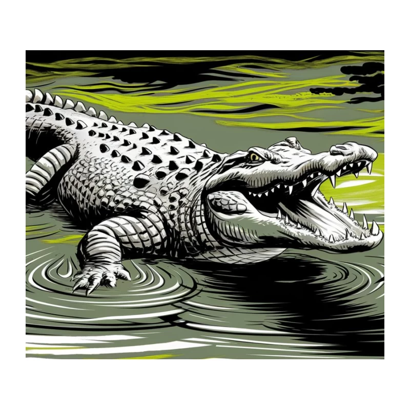 Menacing Crocodile in Swamp Illustration Tapestry