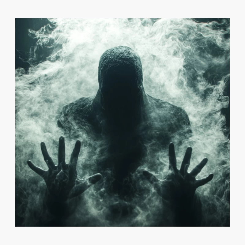 Eerie Silhouette Emerging from Smoke: A Haunting Atmospheric Scene Throw Pillow