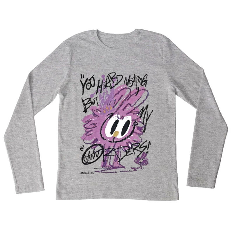 Niedliches lila Zeichencartoon mit Blume Damen Langarm T-Shirt