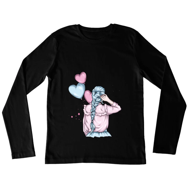 Cute Girl with Blue Hair and Balloons Female Long Sleeve T-Shirt
