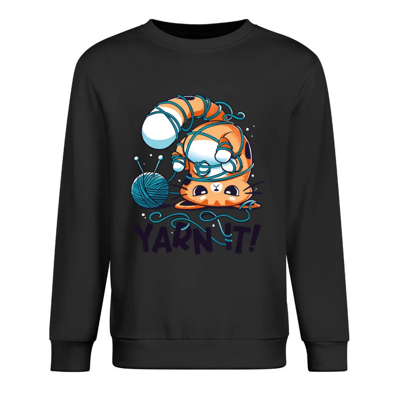 Yarn It! Whimsical Cat Illustration Male Pullover Sweatshirt