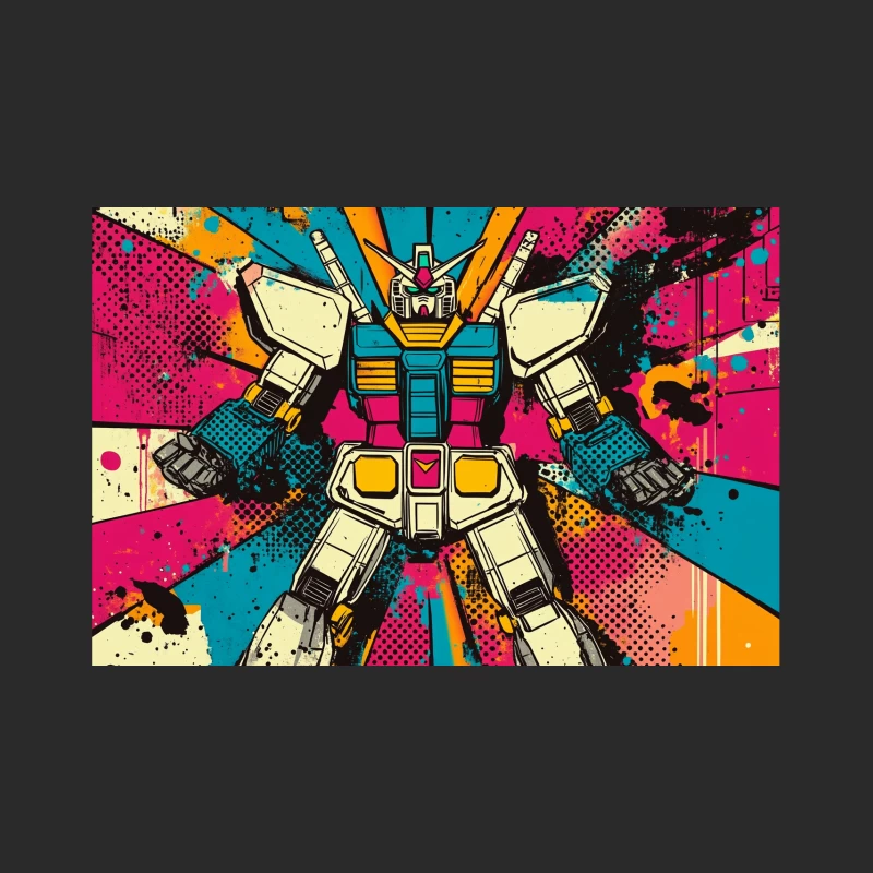 Colorful Pop Art Mecha: Retro Sci-Fi Robot in Action Baseball Cap