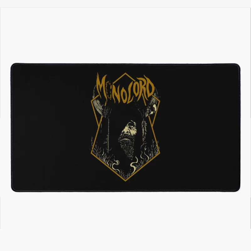 Minimalist Gold Gothic Logo with Bearded Figure Design Desk Mat