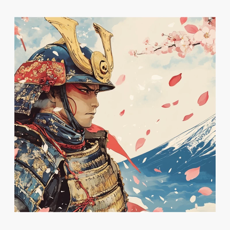 Samurai Warrior Overlooking Mount Fuji Amid Cherry Blossoms Throw Pillow