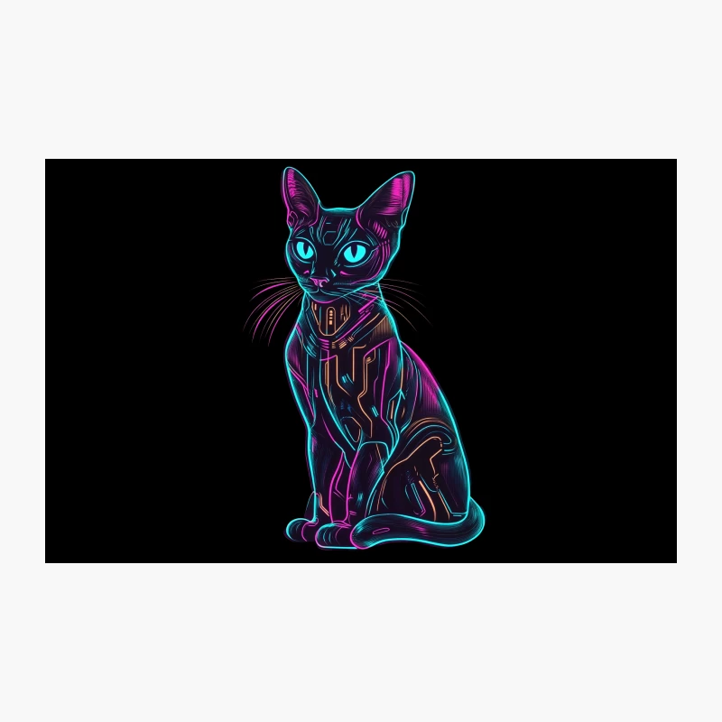 Cyberpunk Feline: Neon Digital Art of Futuristic Cat Travel Mug