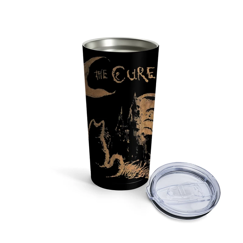 The Cure Gothic Band Logo with Moonlit Ghost Travel Mug