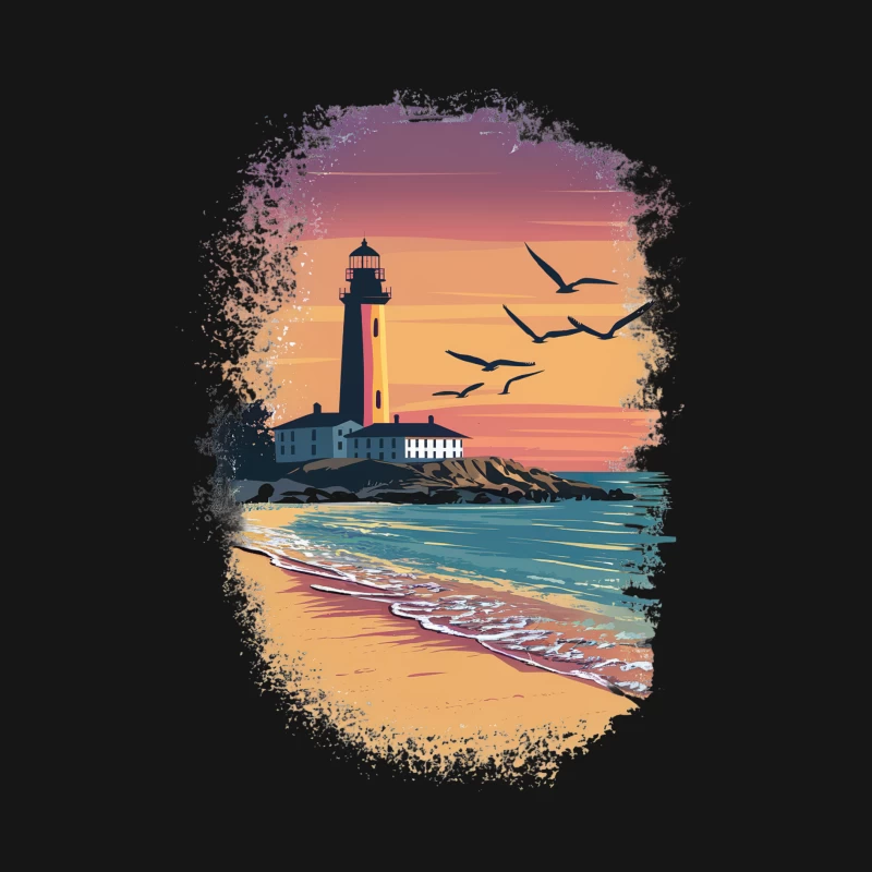 Paysage de phare au coucher du soleil Homme Manches Longues T-Shirt