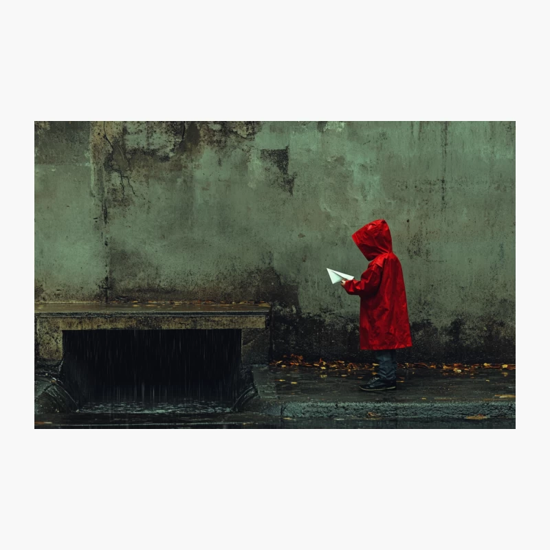 Solitary Figure in Red on a Rainy Urban Day Travel Mug