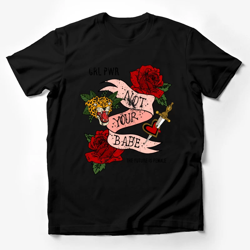 Tatouage d'art classique avec rose et léopard Homme T-Shirt