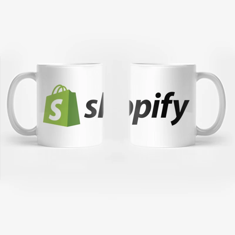 Shopify E-commerce Platform Logo with Green Shopping Bag Icon Coffee Mug