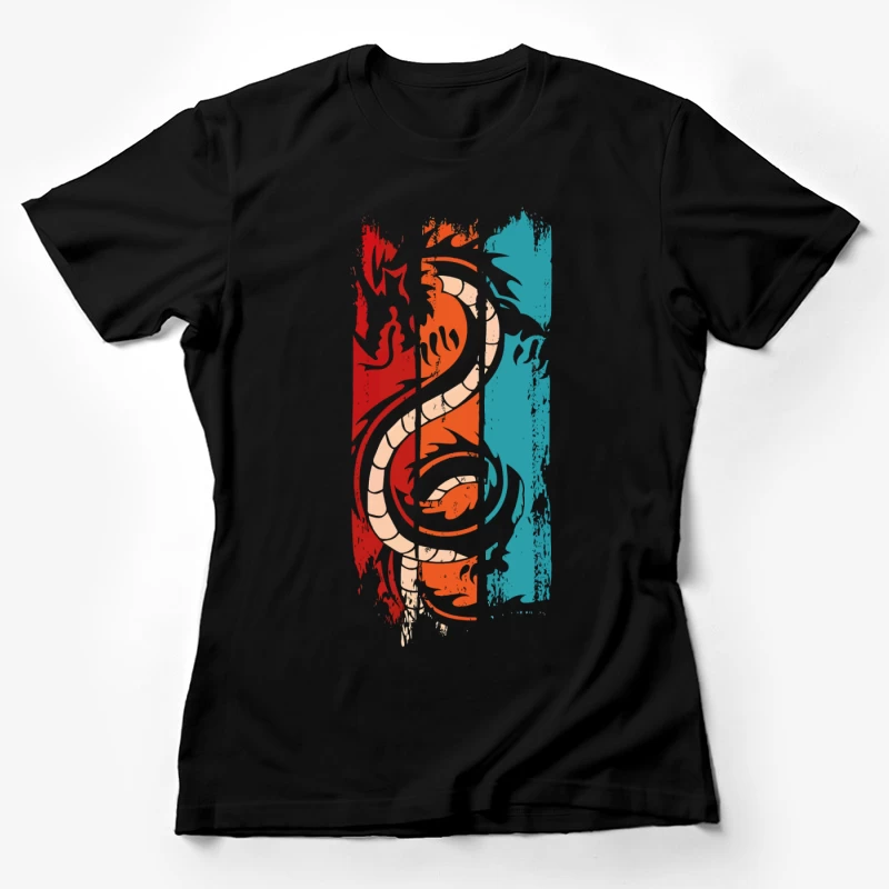 Tri-Color Dragon: Retro Tribal Vibes Female T-Shirt