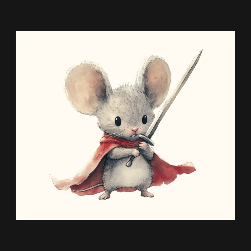 Cute Warrior Mouse with Red Cape and Sword Watercolor Illustration Mouse Pad