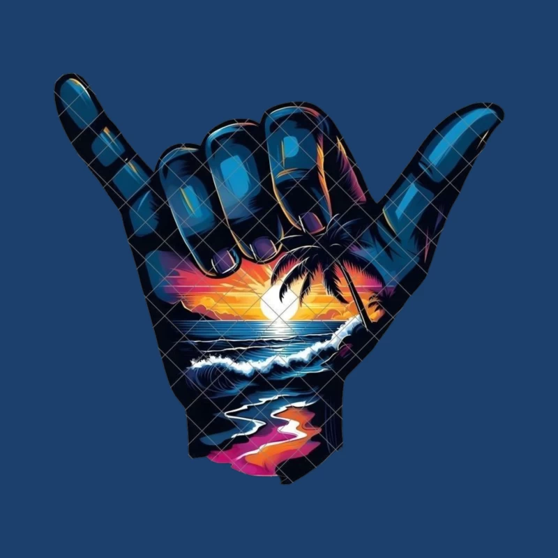 Shaka Sign with Tropical Sunset and Ocean Scene Male Pullover Hoodie