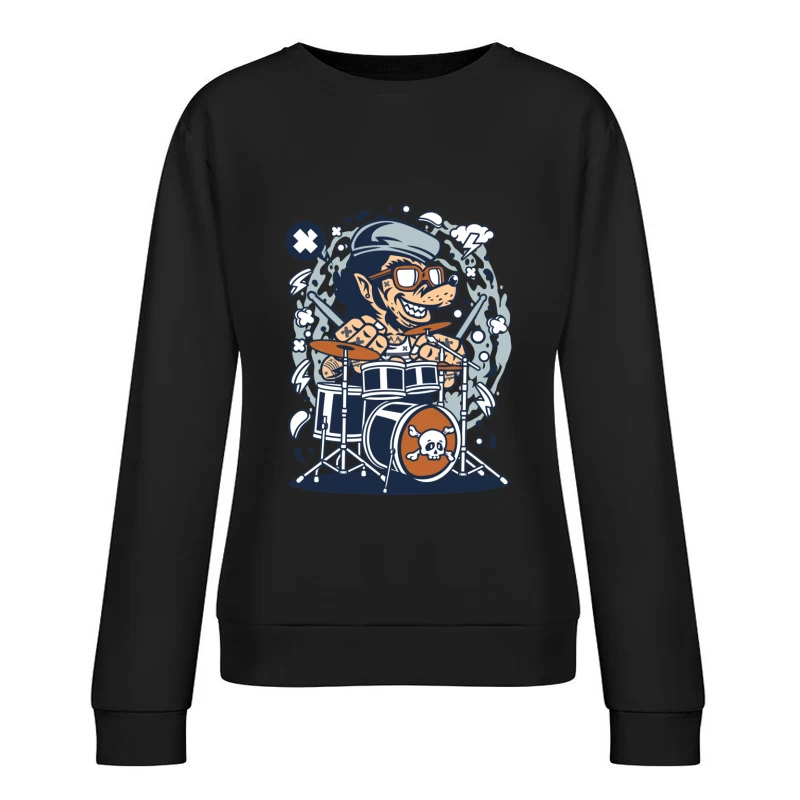 Batteur rock cartoon avec lunettes Femme Sweat-shirt à enfiler