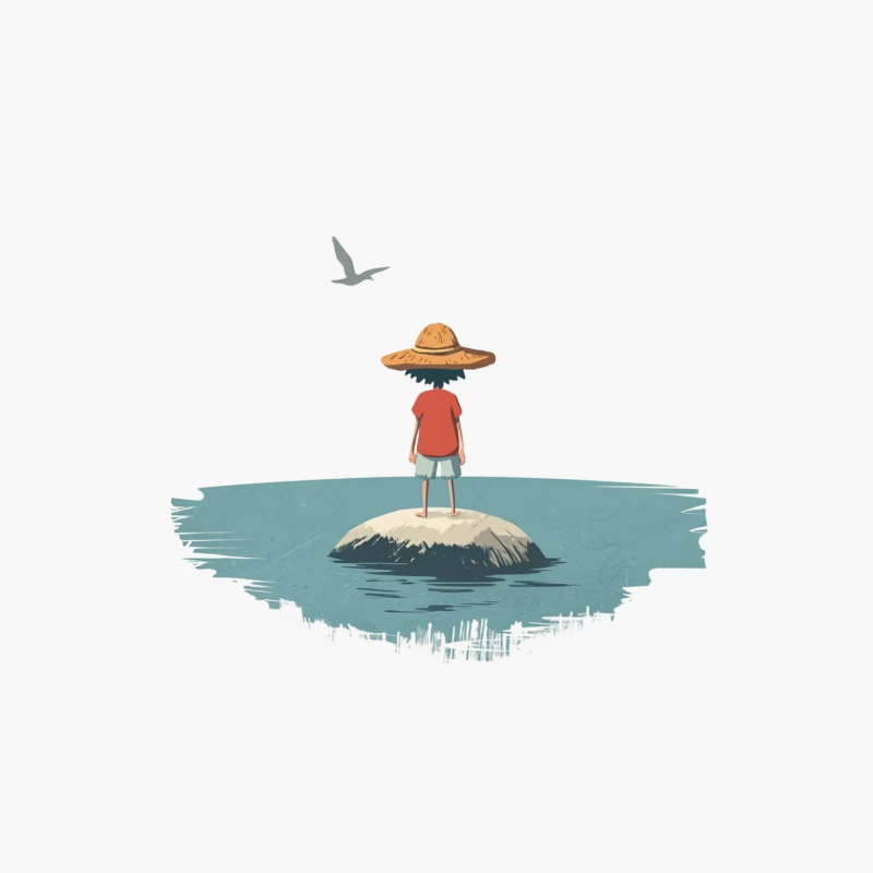 One Piece Solitary Summer Adventure: Illustration of a Figure on a Tiny Island Cotton Tote Bag