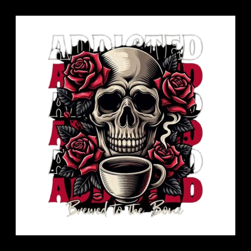 Gothic Skull with Roses and Coffee - "Brewed to the Bone" Pin