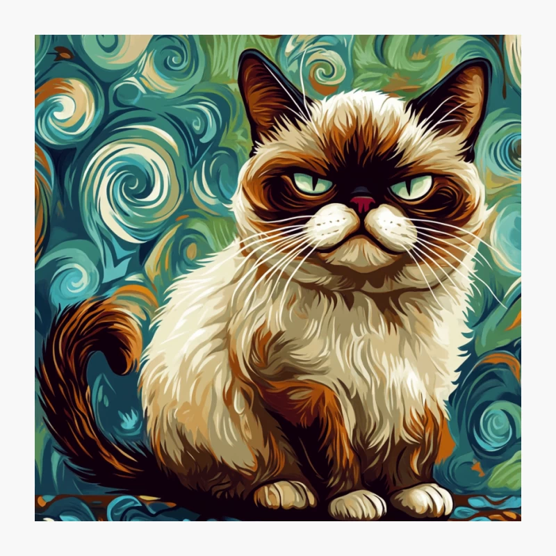 Artistic Portrait of a Grumpy Siamese Cat with Swirling Background Pin