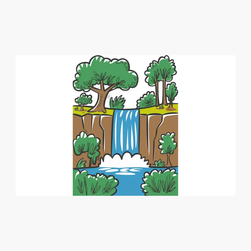 Cartoon Waterfall in Lush Forest Landscape Travel Mug