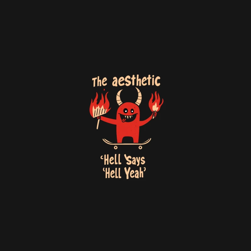 Playful Skateboarding Devil: An Aesthetic Humor Illustration Desk Mat