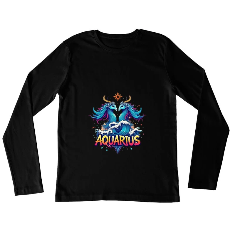 Colorful Aquarius Zodiac Sign with Waves Female Long Sleeve T-Shirt