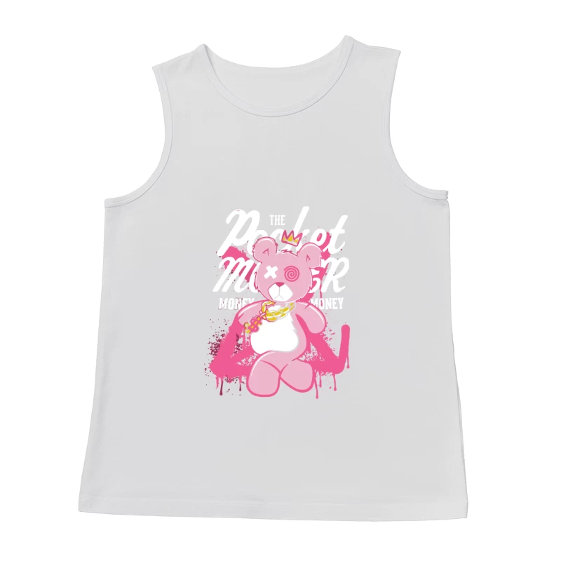 Playful Pink Bear with Graffiti Style and Crown Male Tank Top