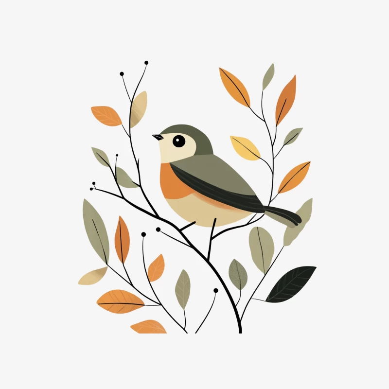 Stylized Bird Perched Among Autumn Leaves Female Pullover Sweatshirt