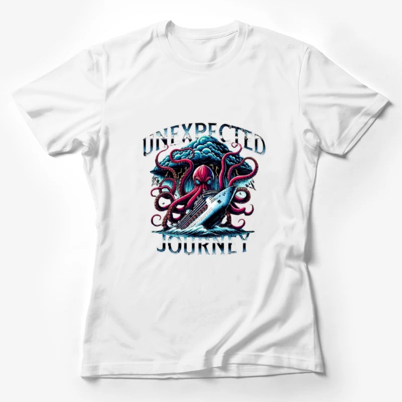 Giant Octopus Attacking Cruise Ship Artistic Illustration Female T-Shirt