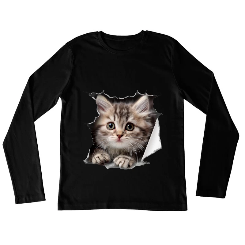 Süßes Kätzchen im Papier Damen Langarm T-Shirt