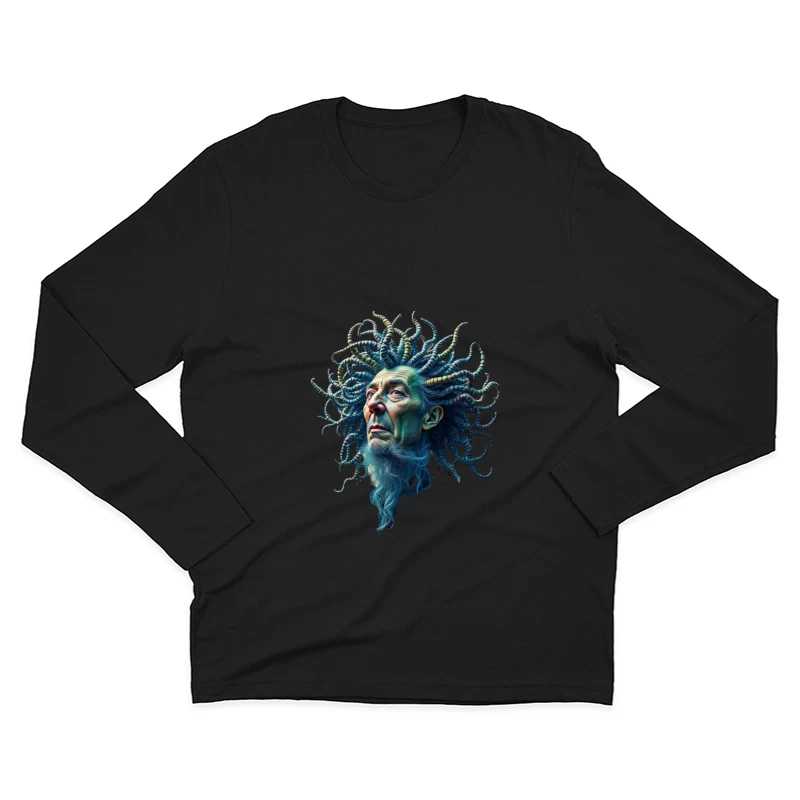 Surreal Medusa-Inspired Portrait with Blue Tentacles Male Long Sleeve T-Shirt