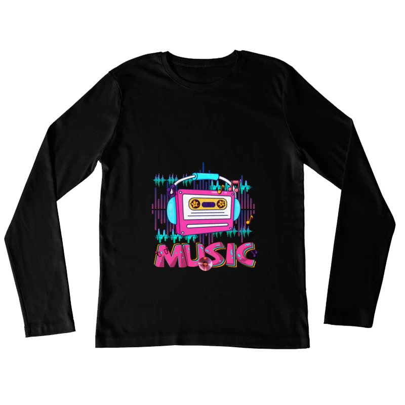 Retro Musikkassette mit Kopfhörern Damen Langarm T-Shirt