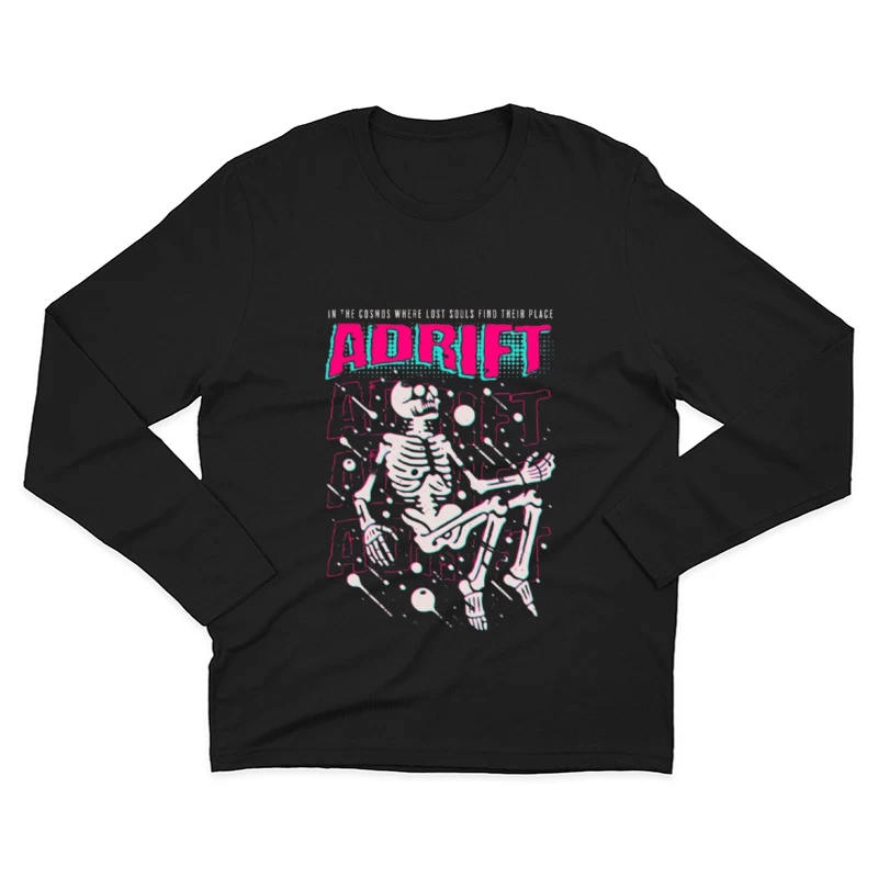 Adrift Skeletal Typography Design in Retro Punk Style Male Long Sleeve T-Shirt