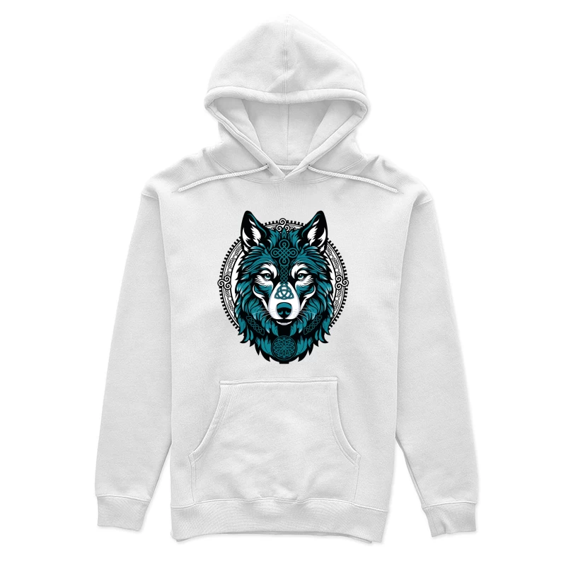 Majestic Celtic Wolf – Teal Knotwork Design Female Pullover Hoodie