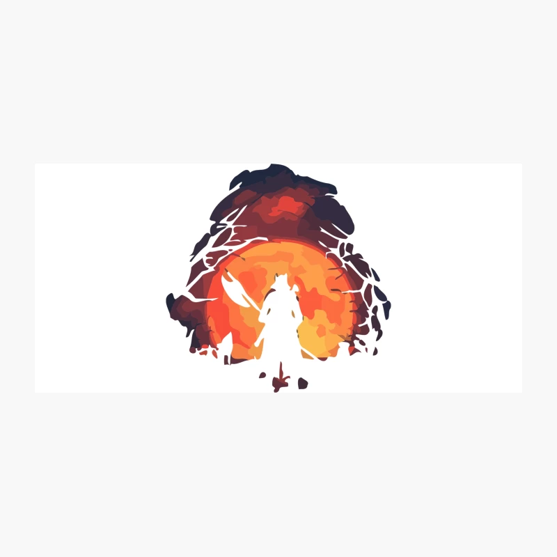 Samurai Silhouette at Dramatic Forest Sunset Coffee Mug